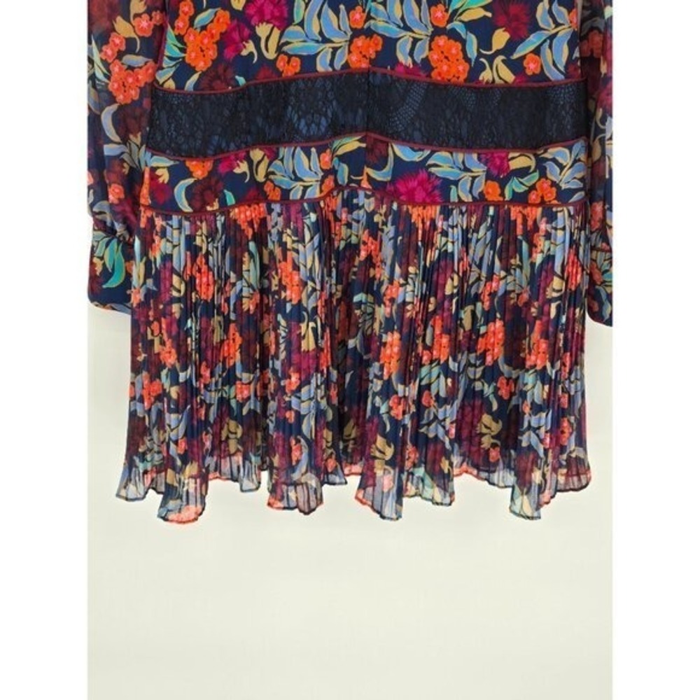 Saloni Dina Tropical Lace Panel‎ Silk Ruffle Floral Mini Dress Size 6 - Picture 10 of 12
